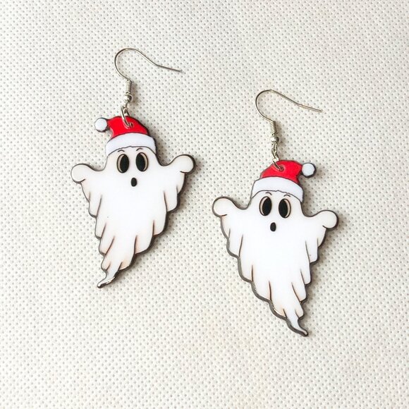 Santa Ghost Earrings, Spooky Christmas Ghost Earrings, Ladies Fashion Earrings - Picture 5 of 6